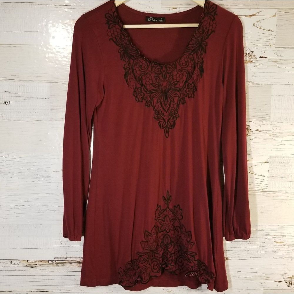 Phool long sleeve dark red top